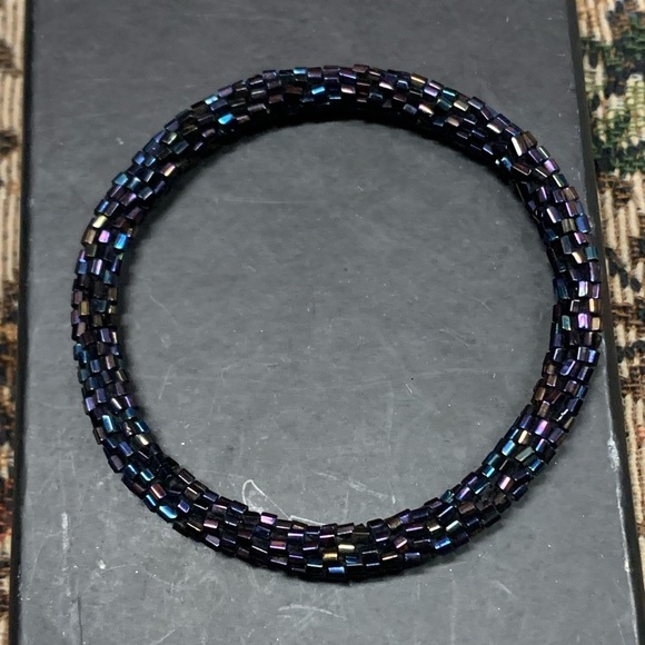 Black and Blue Braided Bracelet with Woven Design - Picture 1 of 2